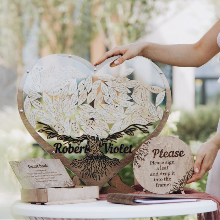 Wedding Guest Book Heart Tree & Leaves - Wedding by Eli