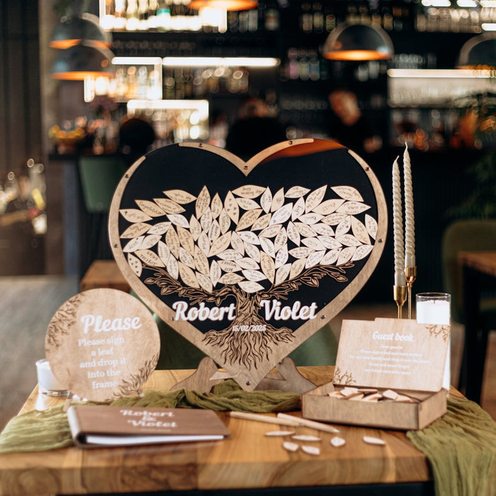Wedding Guest Book Heart Tree & Leaves - Wedding by Eli
