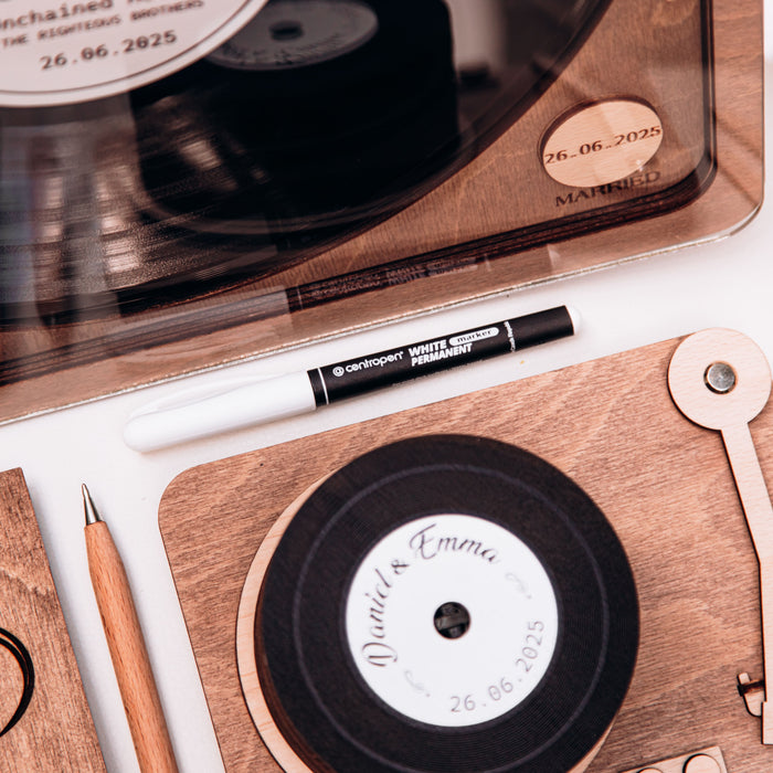 Vynil Reсord Guest Book Cover with Player Box, Guestbook and Coasters