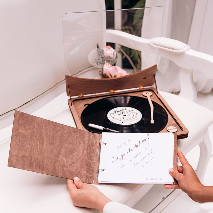 Vynil Reсord Guest Book Cover with Player Box, Guestbook and Coasters