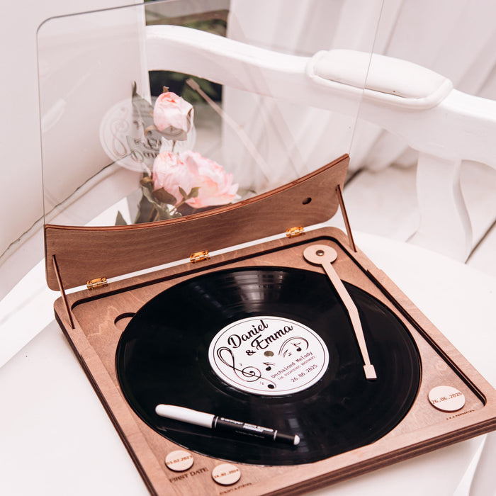 Vynil Reсord Guest Book Cover with Player Box, Guestbook and Coasters