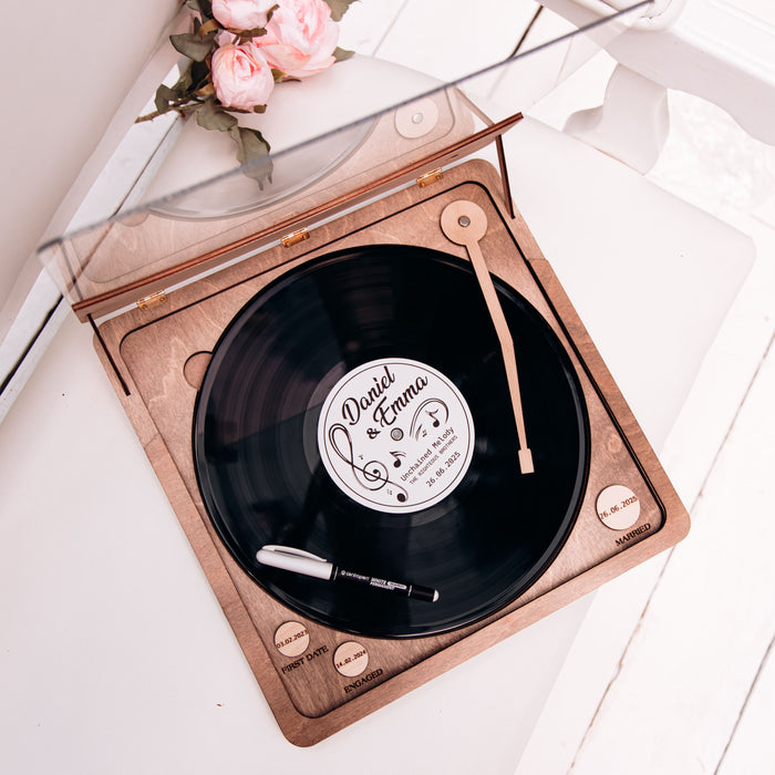 Vynil Reсord Guest Book Cover with Player Box, Guestbook and Coasters