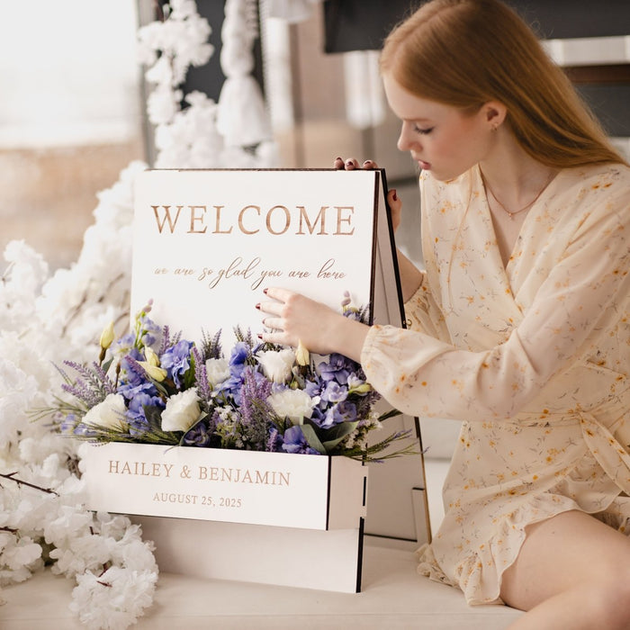 Flower Wedding Welcome Sign, Floral Box Welcome Sign - Wedding by Eli
