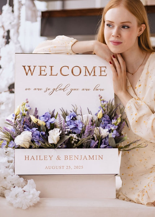 Flower Wedding Welcome Sign, Floral Box Welcome Sign - Wedding by Eli
