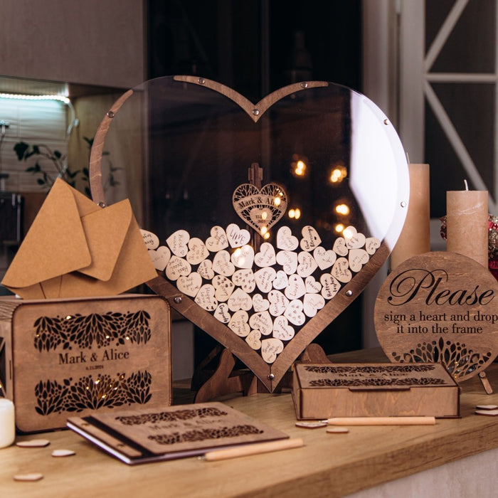 Heart Wedding Guest Book Alternative Drop Box - Set A - Wedding by Eli